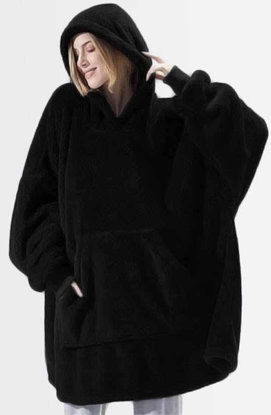 Black Fluffy Blanket Hoodie – Hankets