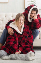 Load image into Gallery viewer, Red and Black Plaid Blanket Hoodie