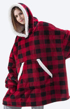 Load image into Gallery viewer, Red and Black Plaid Blanket Hoodie