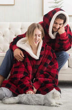 Load image into Gallery viewer, Red and Black Plaid Blanket Hoodie
